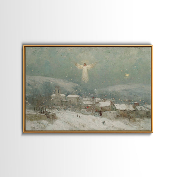 Angel Over Bethlehem – Framed Canvas Print – Christian Christmas Art – Christian Wall Art – Vintage Christian Art – Christmas Canvas Wall A