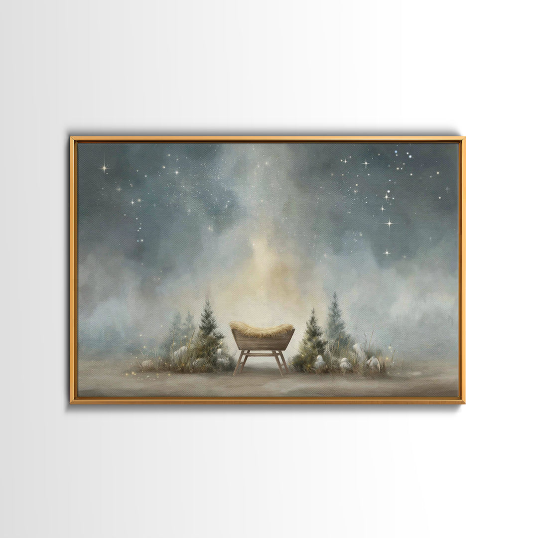 Shepherd’s Light | Framed Canvas Print | Christian Wall Art | Jesus Painting | Christian Art Canvas | Moody Christian Art | Christmas Art