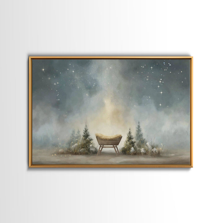 Shepherd’s Light | Framed Canvas Print | Christian Wall Art | Jesus Painting | Christian Art Canvas | Moody Christian Art | Christmas Art