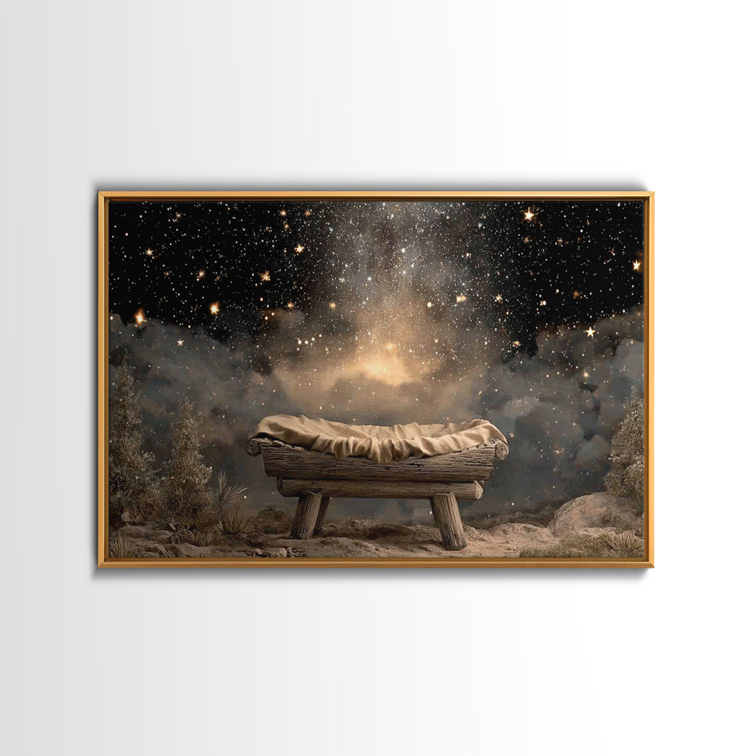 Manger Glory, Framed Canvas Print, Christian Christmas Art, Nativity Art, Christian Wall Art, Christmas Art Prints, Christian Art Canvas