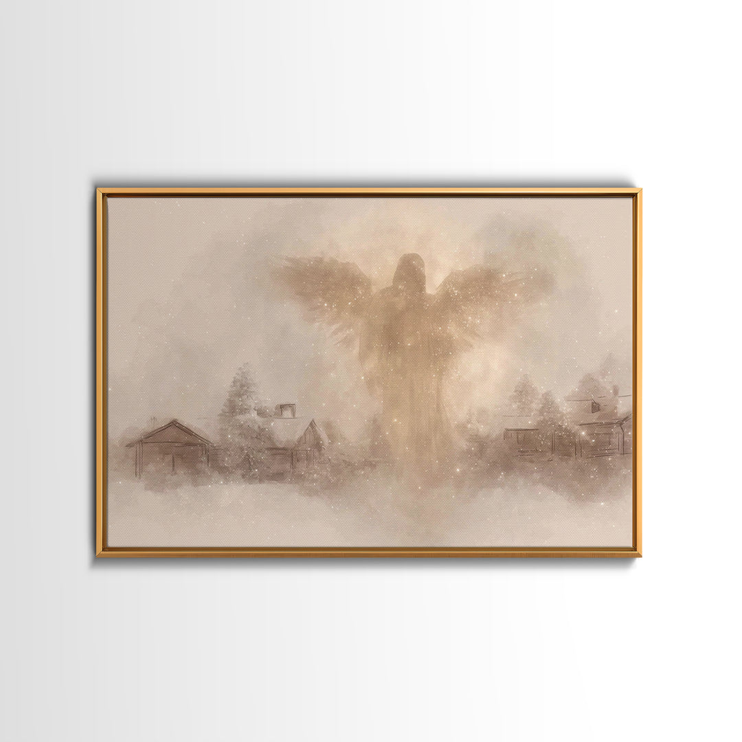 Winter Guardian – Framed Canvas Print – Christian Christmas Art – Moody Christmas Art – Christian Wall Art – Christmas Art Prints