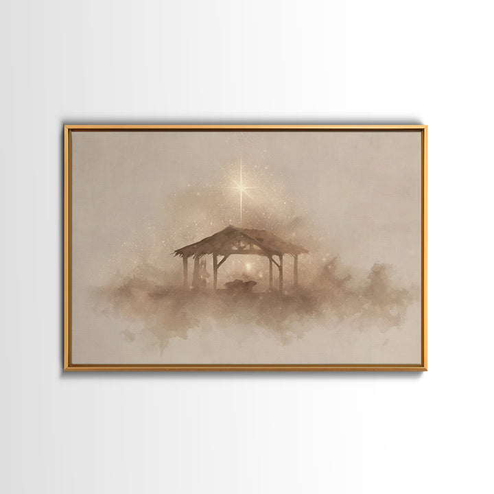 Starlit Manger – Framed Canvas Print – Christmas Art – Christian Christmas Art – Christian Art Canvas – Christian Decor – Christian Wall Ar