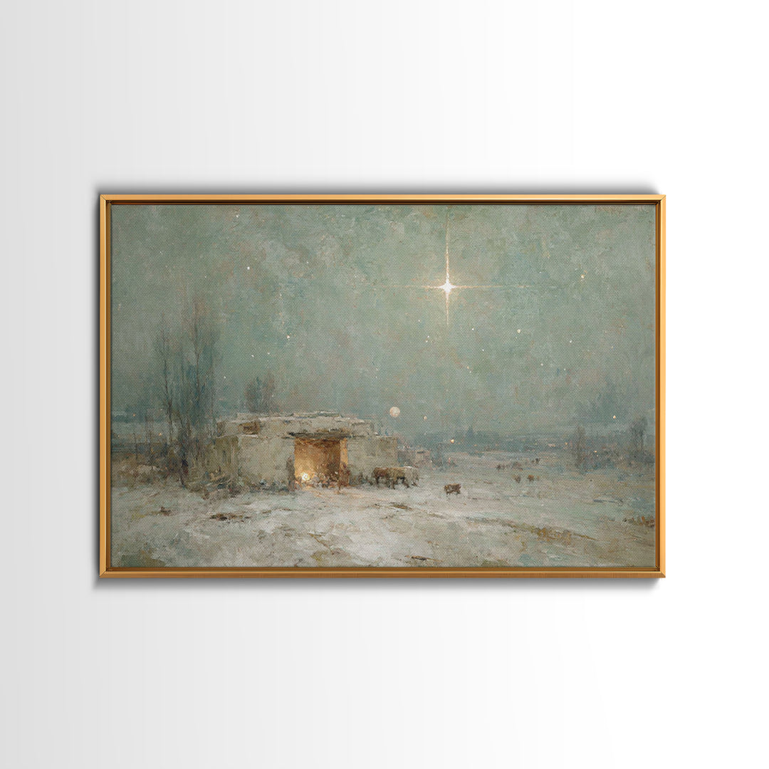 Sacred Stable – Framed Canvas Print – Christian Art Canvas – Christmas Art – Christian Decor – Christian Wall Art – Christian Christmas Art