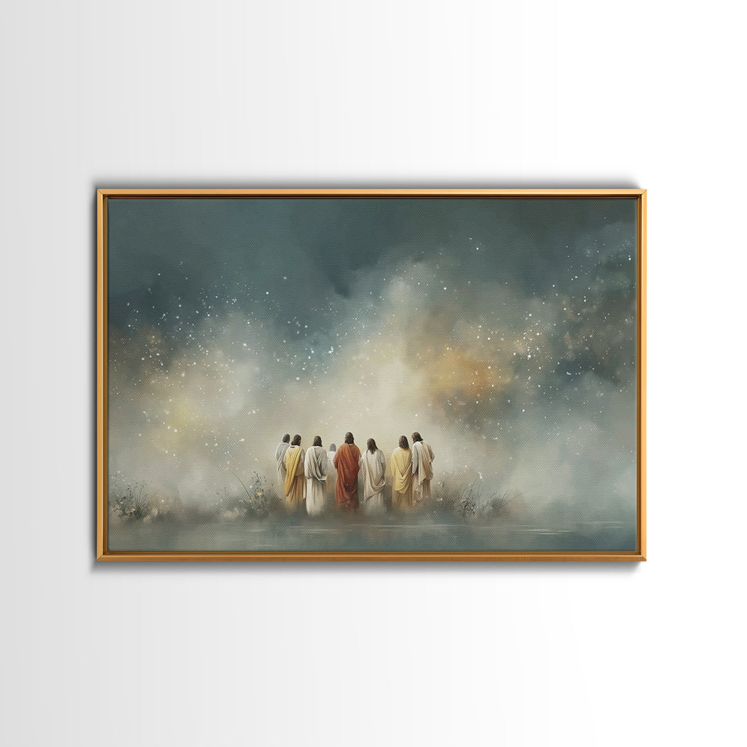 Heavenly Dawn Circle | Framed Canvas Print | Christian Art Canvas | Jesus Painting | Christian Wall Art | Christmas Art
