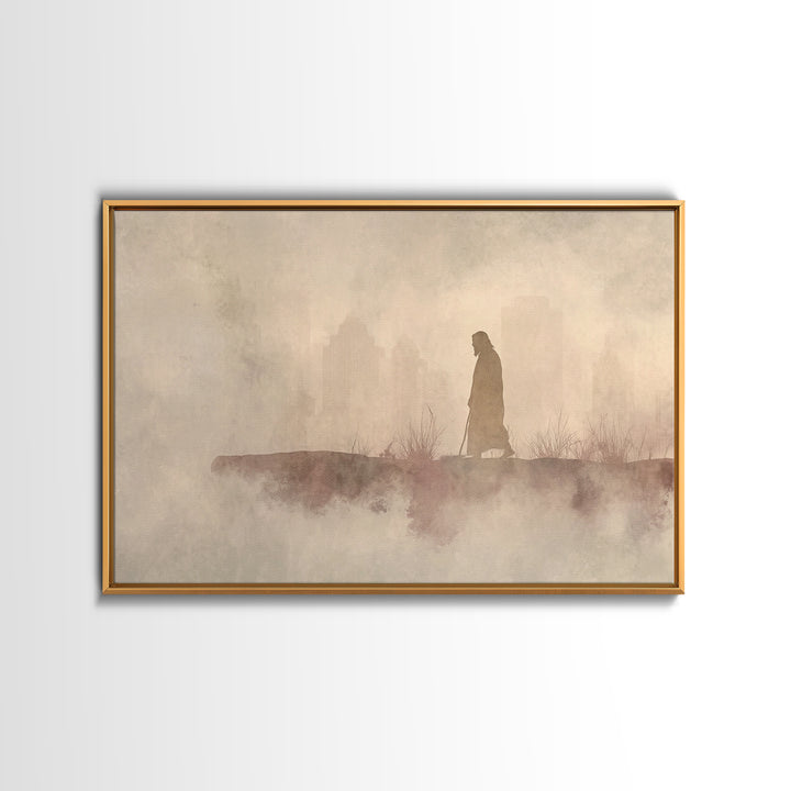 Urban Pilgrim, Framed Canvas Print, Christian Art Canvas, Jesus Painting, Christian Wall Art, Modern Christian Art