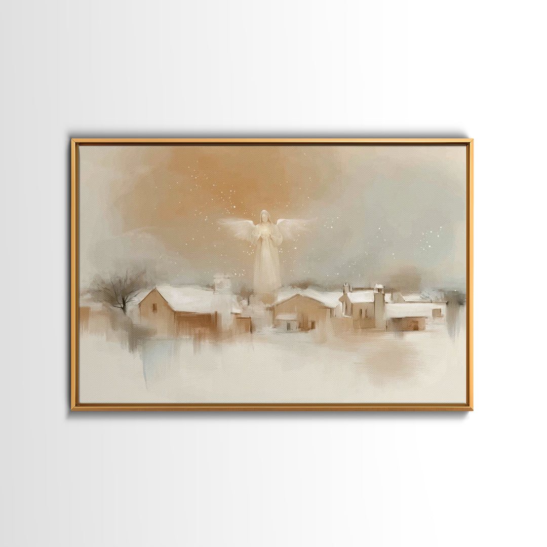 Silent Dawn Angel – Framed Canvas Print – Christian Art Print – White Christmas Art – Christian Christmas Decorations – Christian Art Canva