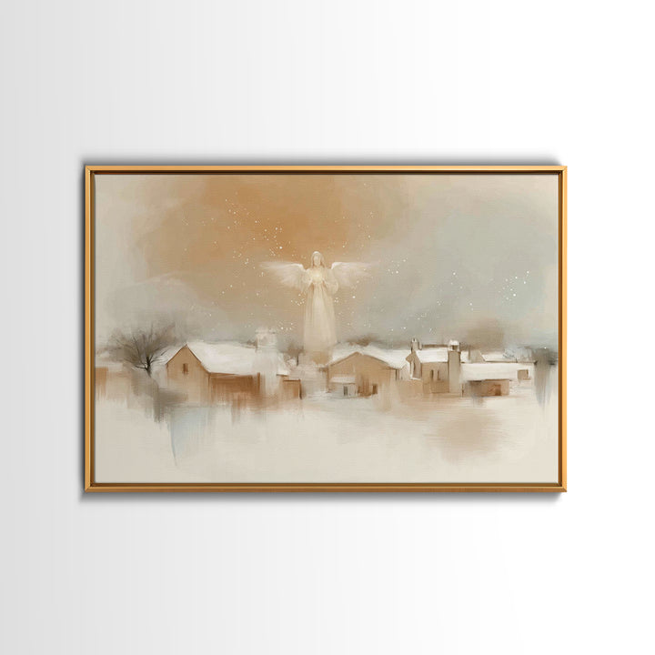 Silent Dawn Angel – Framed Canvas Print – Christian Art Print – White Christmas Art – Christian Christmas Decorations – Christian Art Canva