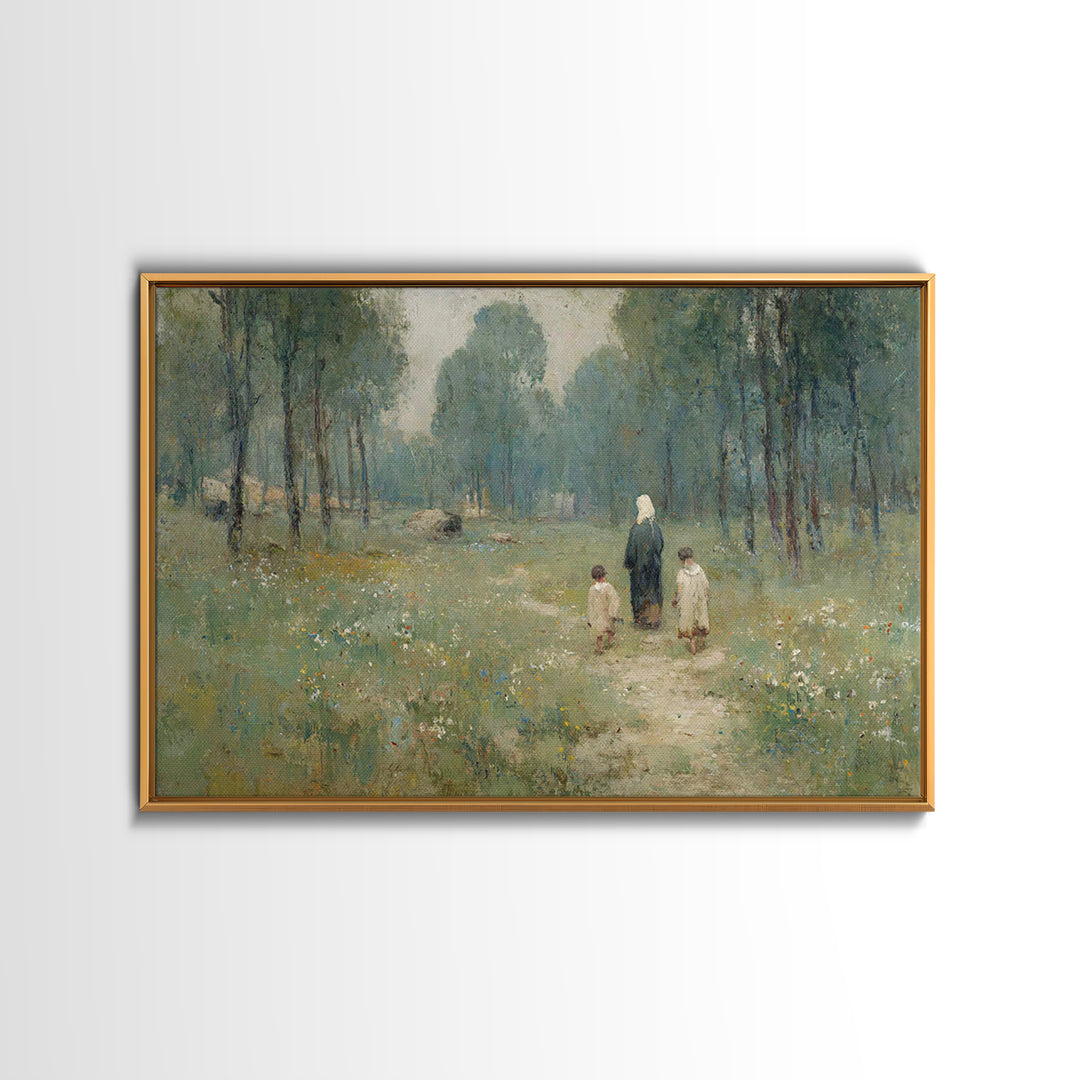 Quiet Meadow Grace - Framed Canvas Print - Christian Wall Art - Jesus Painting - Christian Art Canvas - Pastoral Scenery