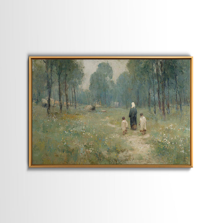 Quiet Meadow Grace - Framed Canvas Print - Christian Wall Art - Jesus Painting - Christian Art Canvas - Pastoral Scenery