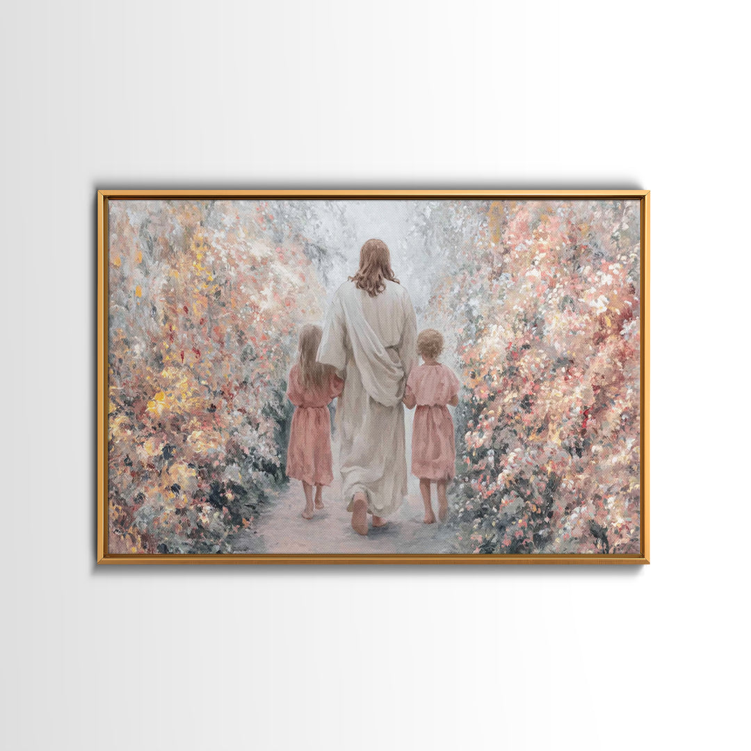 Gentle Shepherd Walk - Framed Canvas Print - Christian Art Canvas - Christian Painting - Jesus Art Print - Christian Home Decor