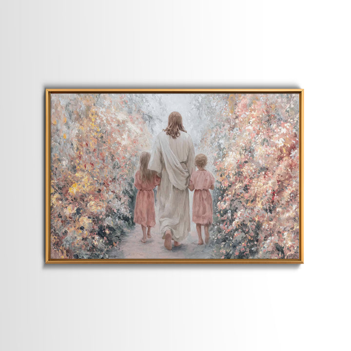 Gentle Shepherd Walk - Framed Canvas Print - Christian Art Canvas - Christian Painting - Jesus Art Print - Christian Home Decor