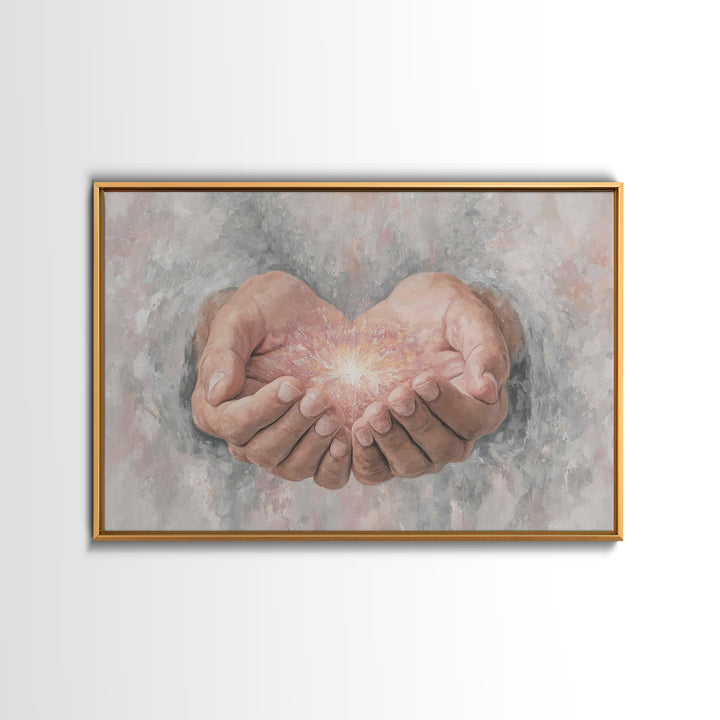 Hands Of Light | Framed Canvas Print | Christian Art Canvas | Modern Christian Art | Jesus Painting | Christian Wall Art | Large Christian