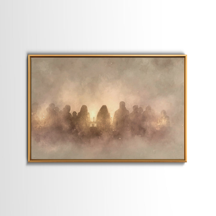 Candlelit Fellowship – Framed Canvas Print – Christian Wall Art – Moody Christian Art – Christian Art Canvas – Christian Gift Ideas
