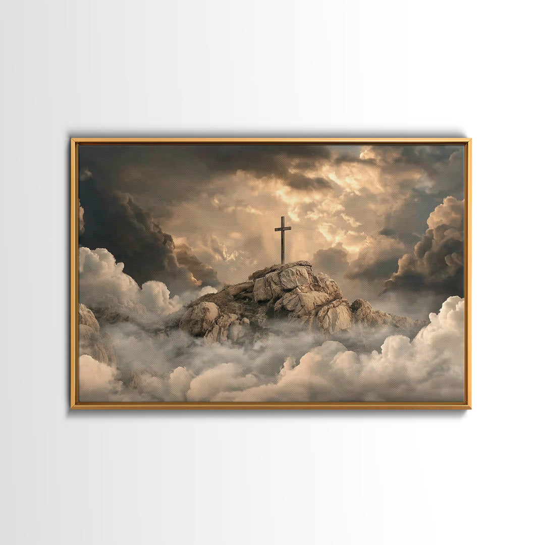Crosslight Summit | Framed Canvas Print | Christian Art Canvas | Christian Wall Art | Large Christian Painting | Moody Christian Art | Chri