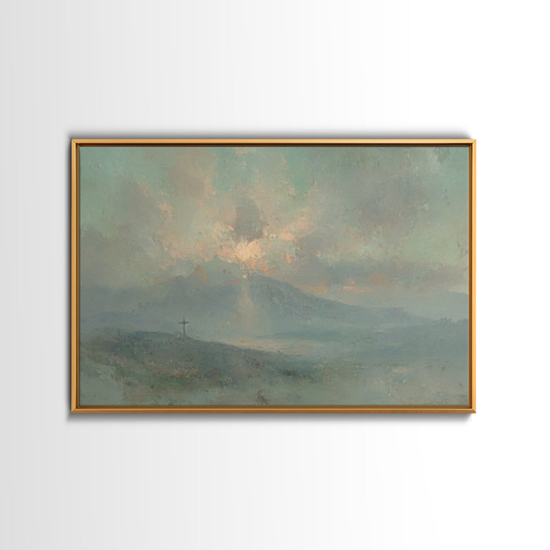 Dawn of Mercy, Framed Canvas Print, Christian Art Prints, Subtle Christian Art, Christian Wall Art, Blue Christian Art, Christian Paintings