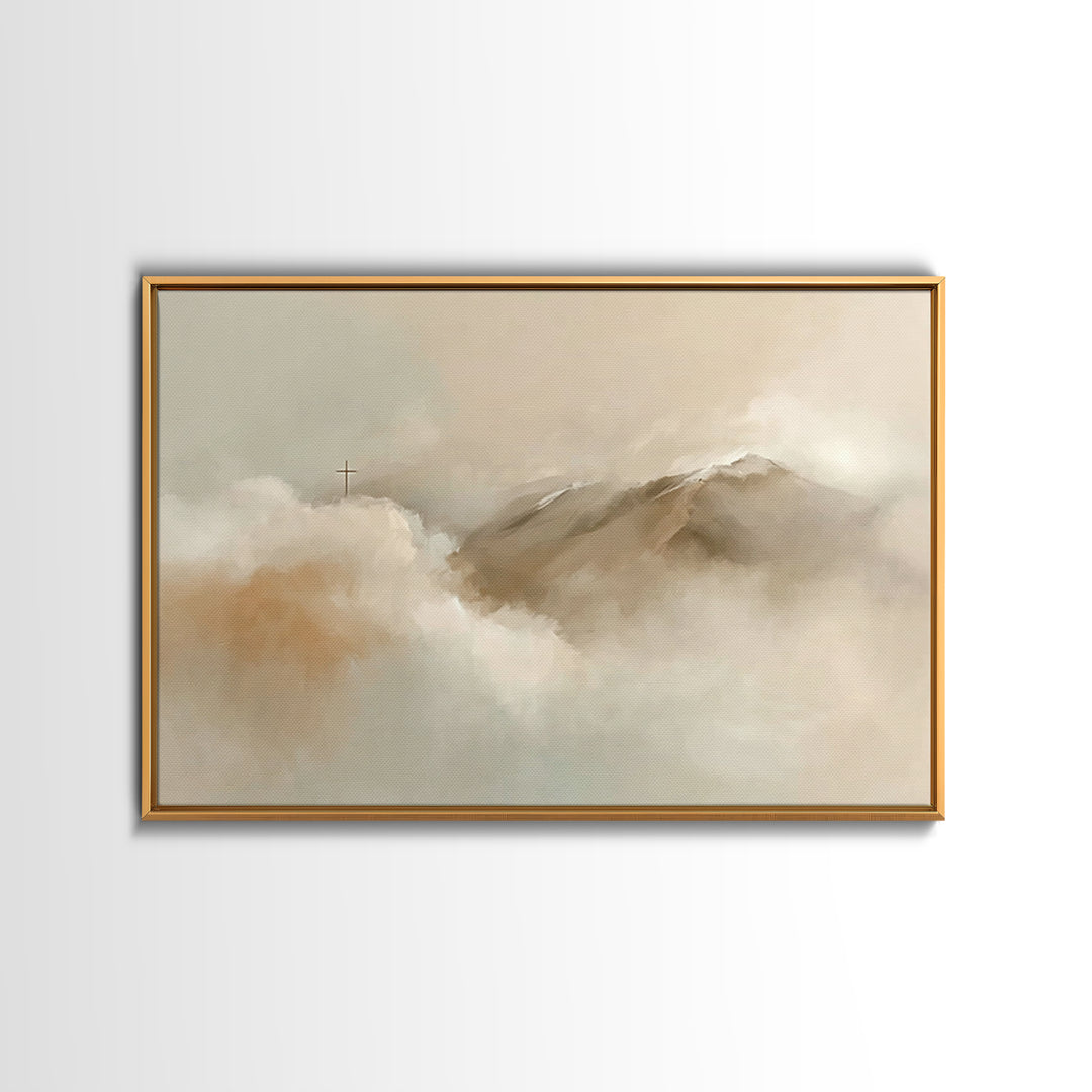 Peaceful Heights – Framed Canvas Print – Minimalist Christian Art – Christian Art Print – Subtle Christian Paintings – Christian Wall Art –