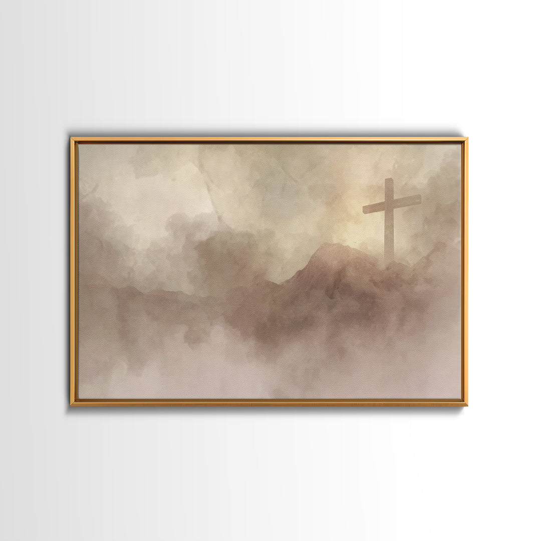 Heavenly Cross, Framed Canvas Print, Christian Wall Art, Modern Christian Art, White Christmas Art, Christian Christmas Art, Christian Deco