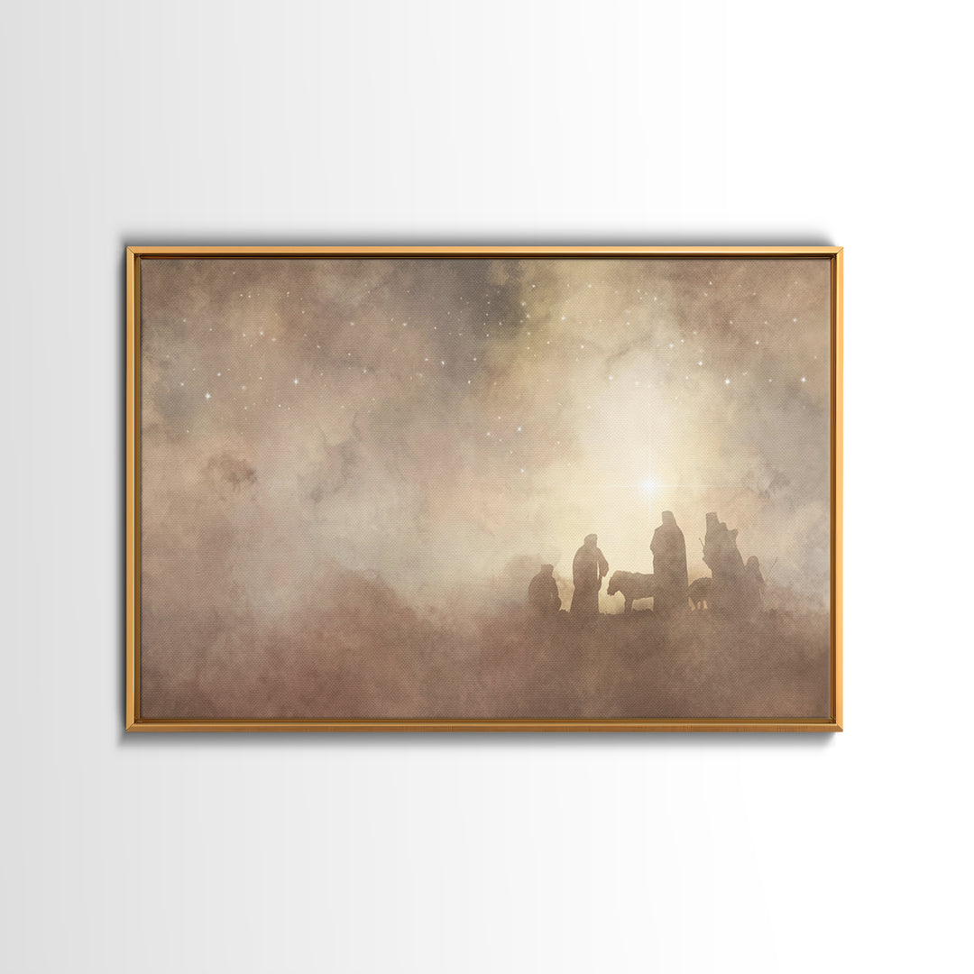 Shepherds Of Light – Framed Canvas Print – Christian Art – Christian Wall Art – Christmas Art – Jesus Christmas Art – Christian Art Canvas