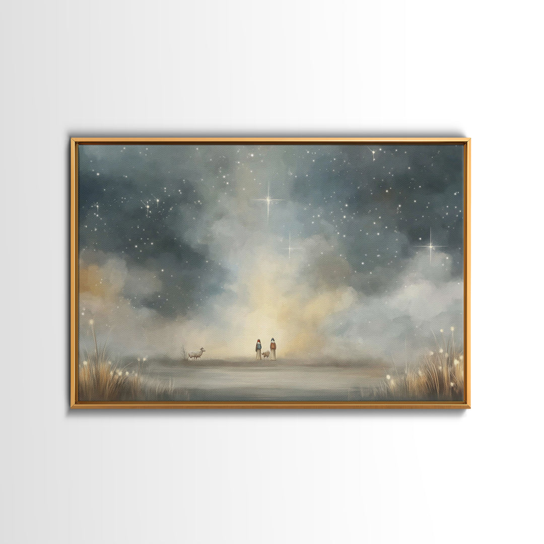 Night Of Promise – Framed Canvas Print – Christmas Wall Art – Christian Art Canvas – Christian Art – Jesus Painting – Christian Christmas A