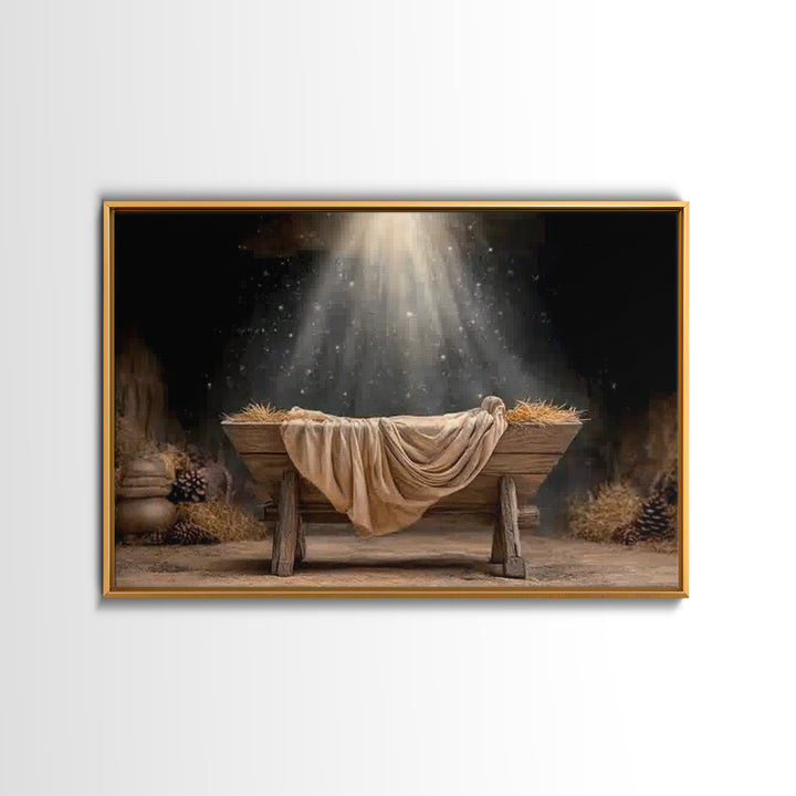 Holy Manger – Framed Canvas Print – Christmas Art – Christian Art – Christian Wall Art – Christian Christmas Decor – Christian Art Canvas