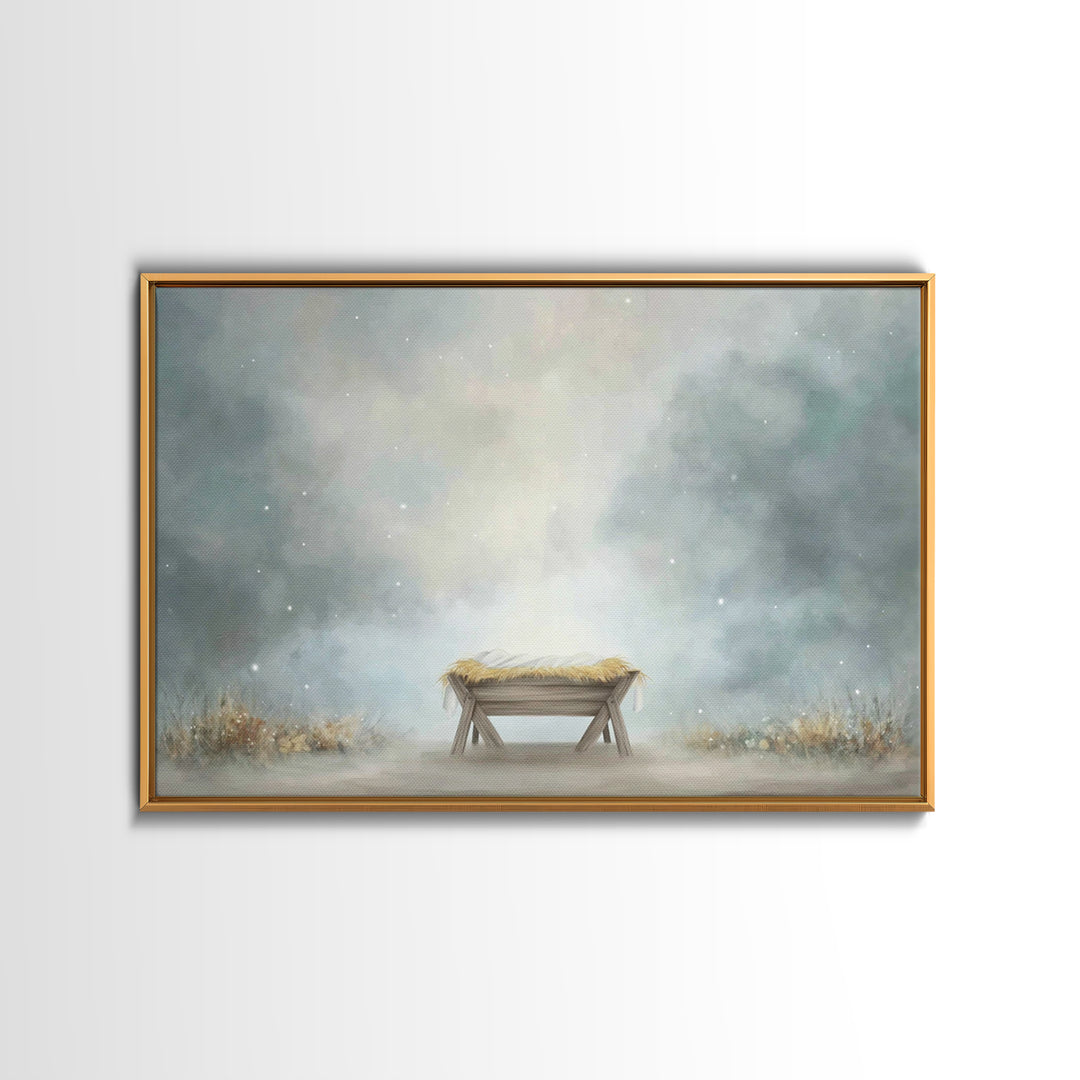 Silent Manger – Framed Canvas Print – Christian Art – Christmas Art – Christian Art Canvas – Christian Christmas Decor – Christian Wall Art