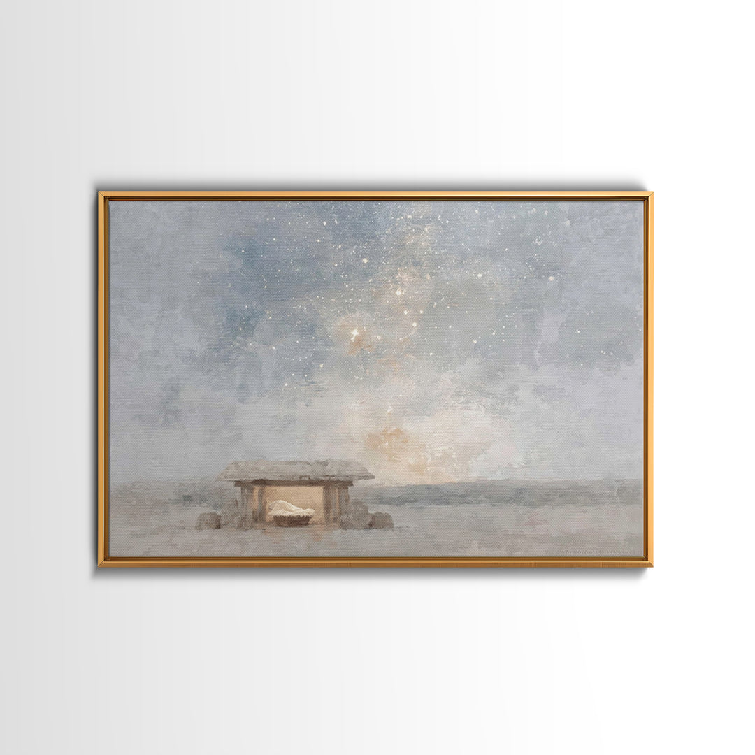 Starry Nativity Peace – Framed Canvas Print – Christian Art Canvas – Christmas Art – Christian Wall Art – Christian Christmas Art – Christi