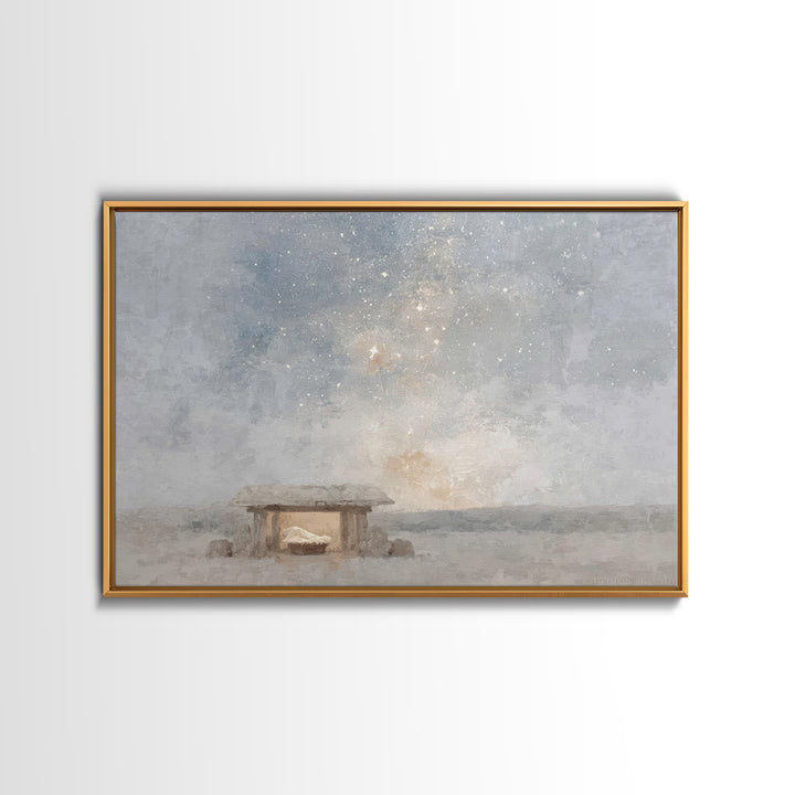 Starry Nativity Peace – Framed Canvas Print – Christian Art Canvas – Christmas Art – Christian Wall Art – Christian Christmas Art – Christi