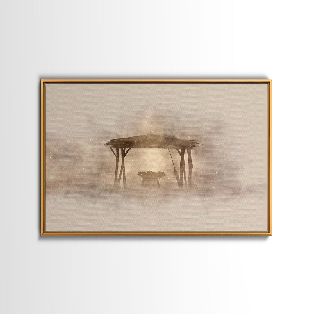 Holy Shelter Silhouette – Framed Canvas Print – Christian Christmas Art – Christian Art – Christian Wall Art – Minimalist Christian Art – C