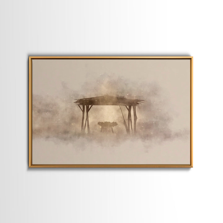 Holy Shelter Silhouette – Framed Canvas Print – Christian Christmas Art – Christian Art – Christian Wall Art – Minimalist Christian Art – C