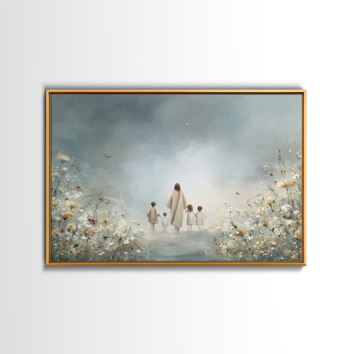 Heavenly Meadow Light, Framed Canvas Print, Christian Art Print, Jesus Painting Canvas, Minimalist Christian Art, Christian Wall Art, Chris