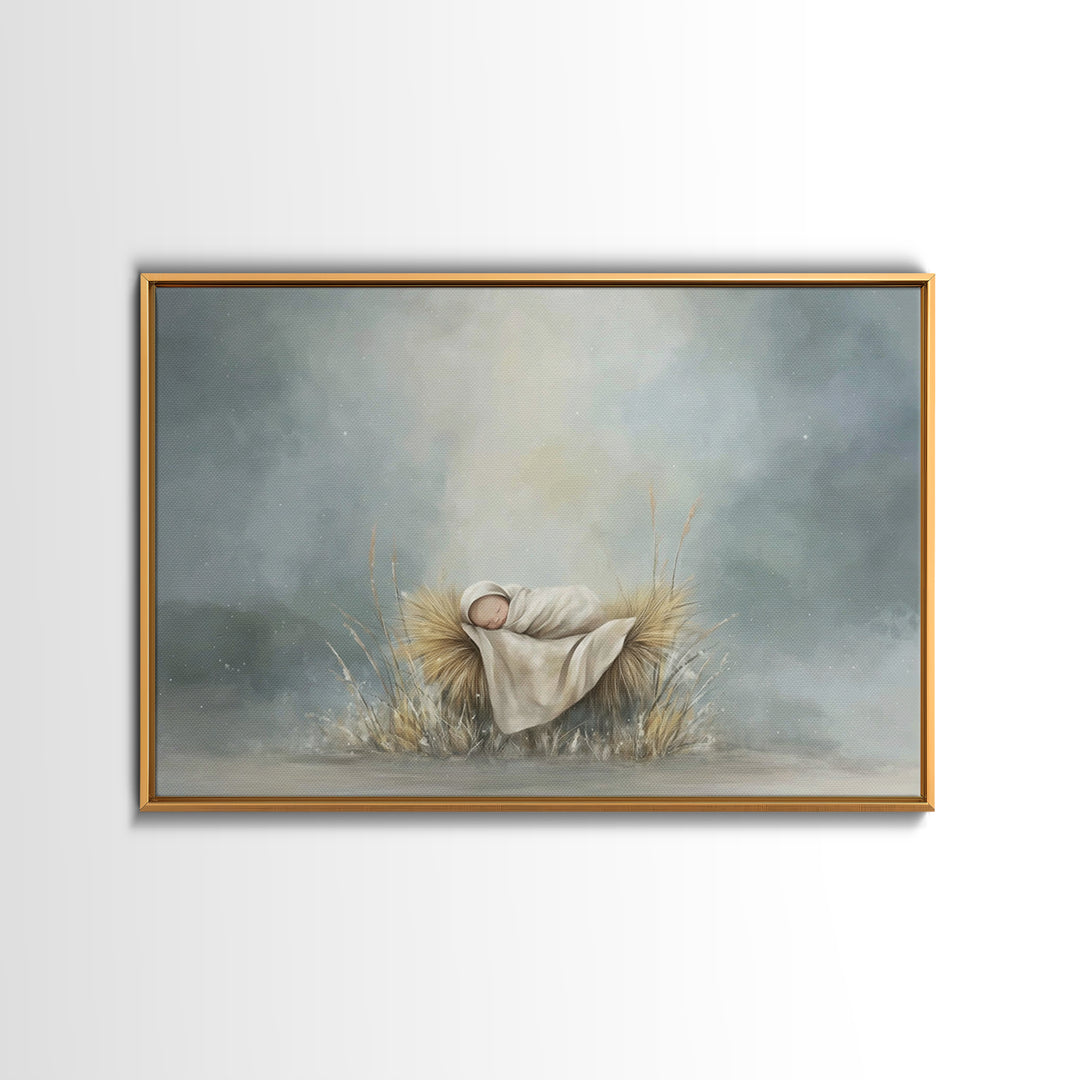 Holy Dawn Cradle – Framed Canvas Print – Jesus Christmas Art – Christian Art Canvas – Modern Christmas Art – Subtle Christian Art – Christi