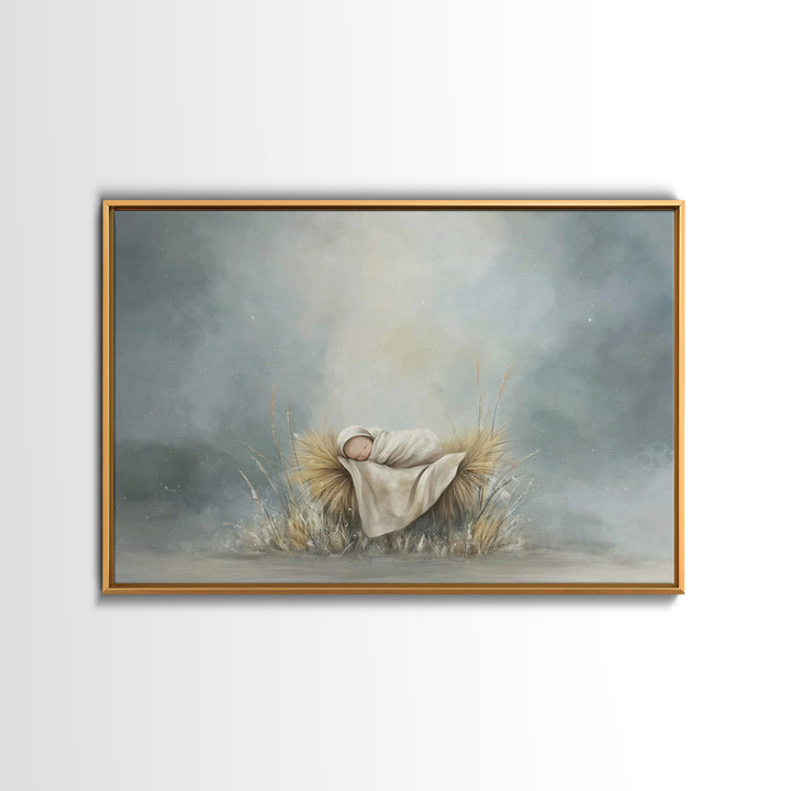 Holy Dawn Cradle – Framed Canvas Print – Jesus Christmas Art – Christian Art Canvas – Modern Christmas Art – Subtle Christian Art – Christi