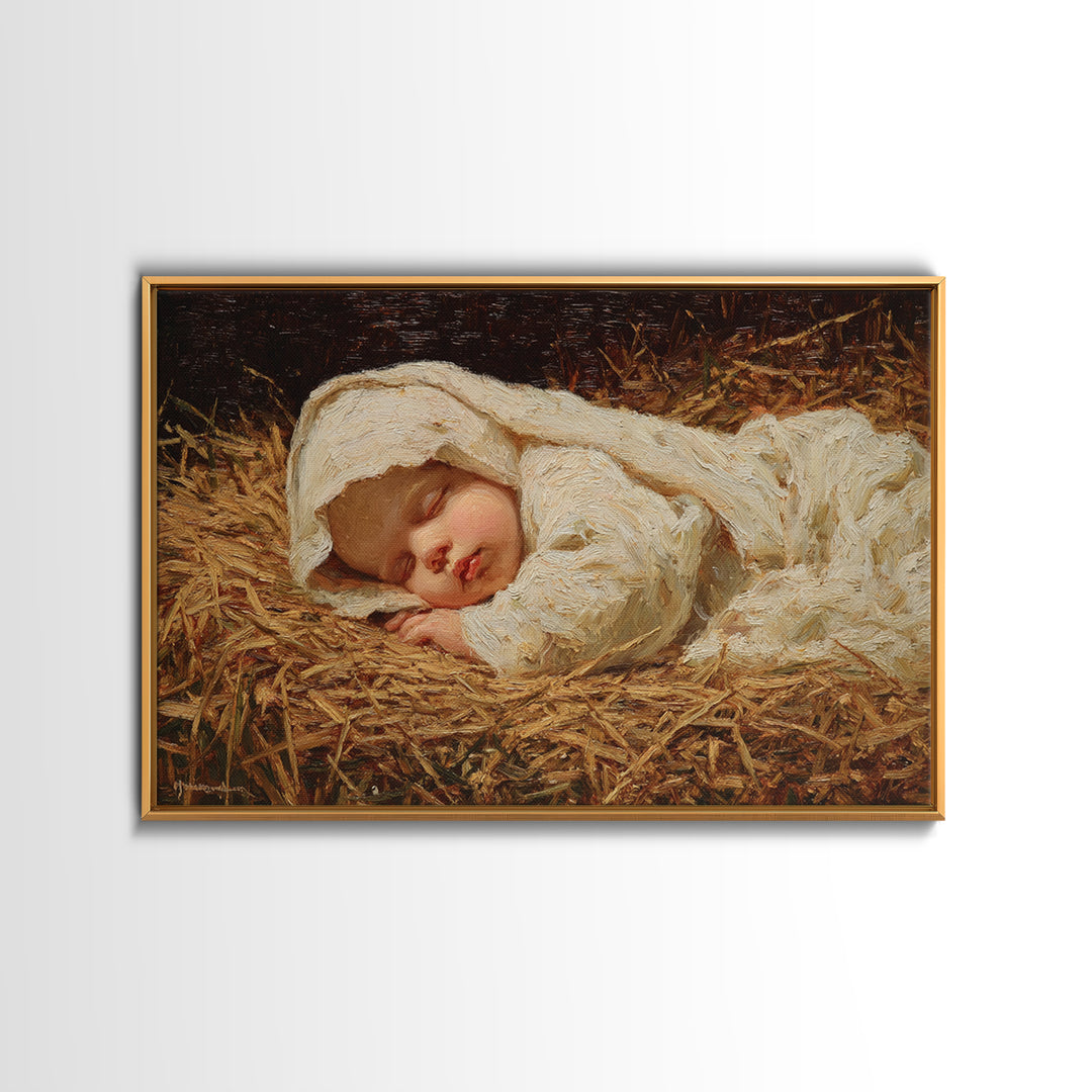 Manger Star Rest | Framed Canvas Print | Jesus Christmas Art | Christian Art Canvas | Vintage Christmas Art | Christian Wall Art | Christma