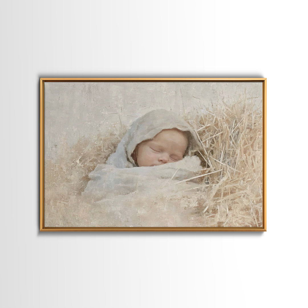 Sacred Newborn Grace, Framed Canvas Print, Christian Christmas Art, Birth Of Jesus Painting, Minimalist Christian Art, Christmas Wall Art,