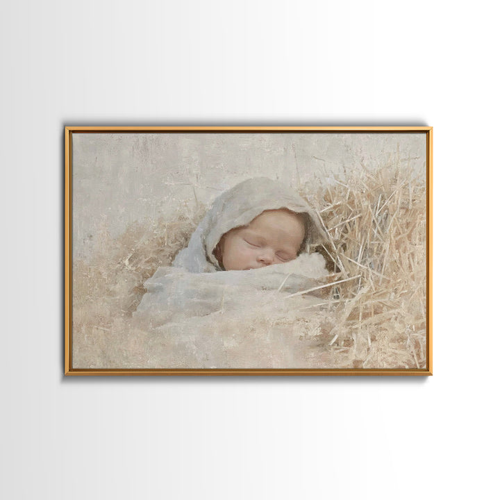 Sacred Newborn Grace, Framed Canvas Print, Christian Christmas Art, Birth Of Jesus Painting, Minimalist Christian Art, Christmas Wall Art,