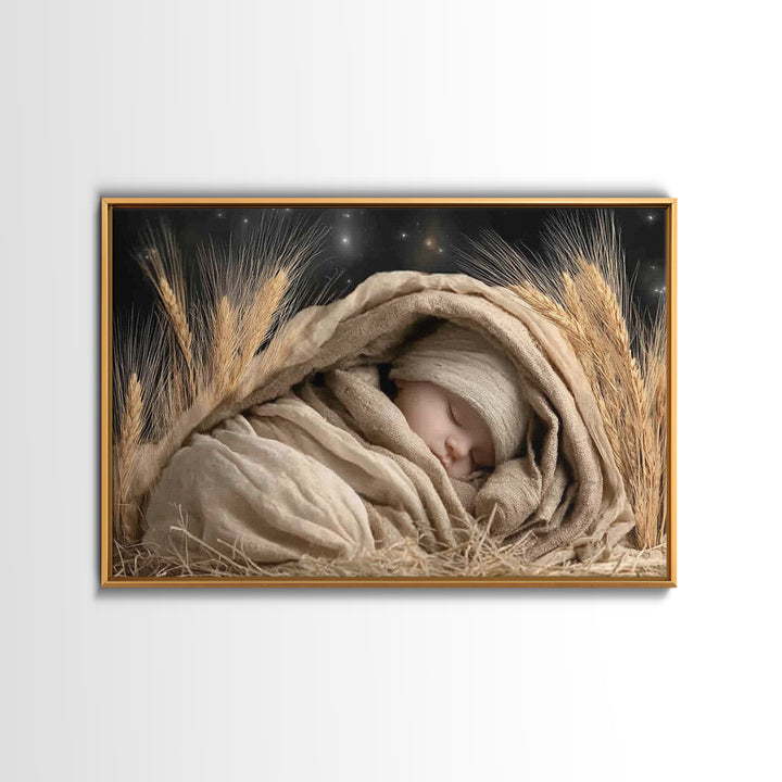 Starry Night Cradle, Framed Canvas Print, Jesus Christmas Art, Christian Art Canvas, Christmas TV Art, Christian Christmas Decor, Christian