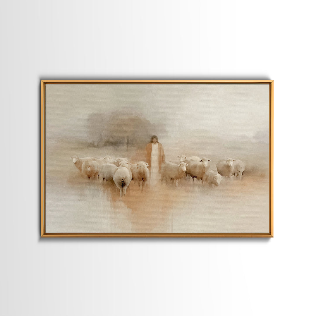 Pasture Of Peace | Framed Canvas Print | Christian Art Canvas | Jesus Painting | Minimalist Christian Art | Christian Wall Art | Subtle Chr