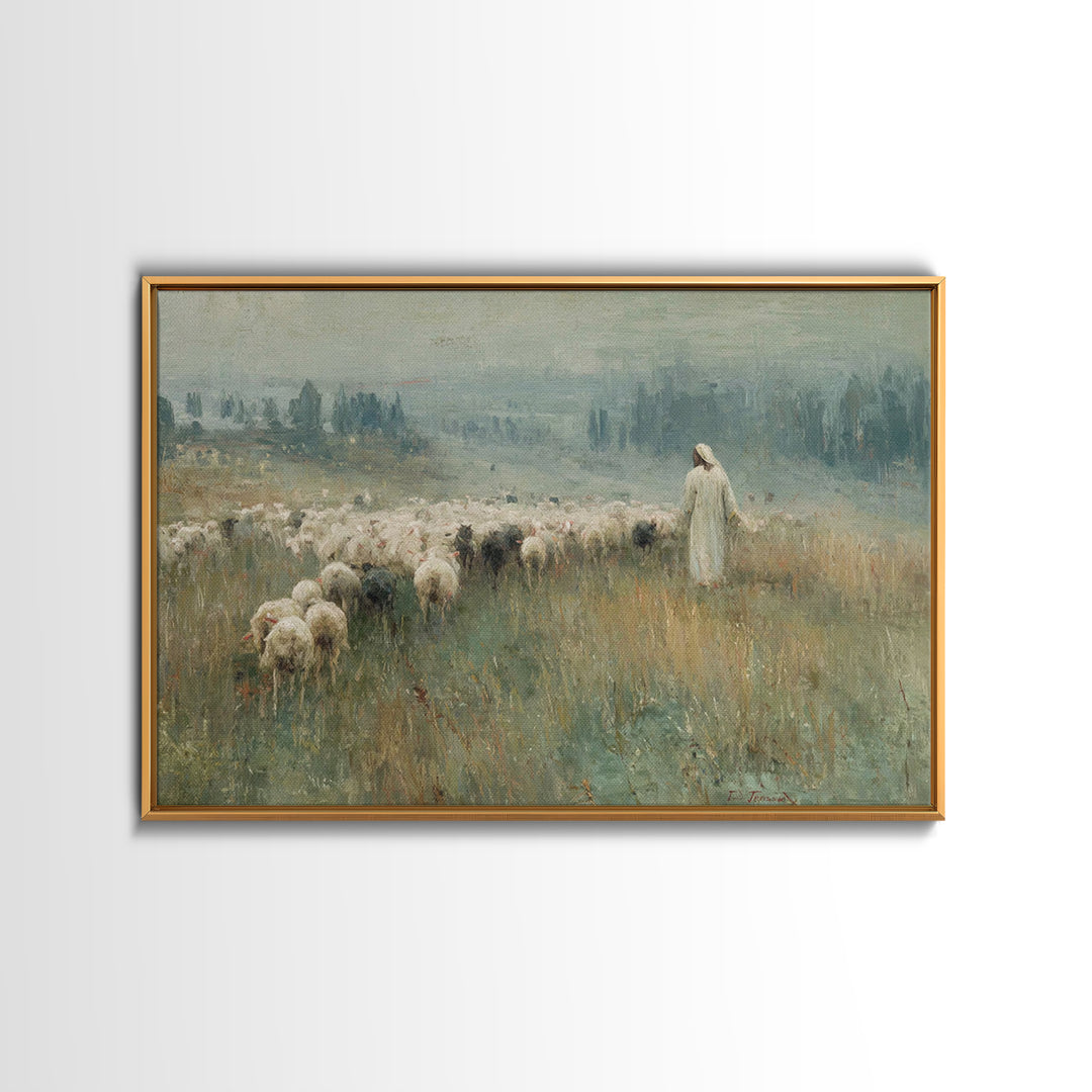 Shepherds Of Dawn – Framed Canvas Print – Christian Wall Art – Jesus Painting – Christian Art Canvas – Christmas Art