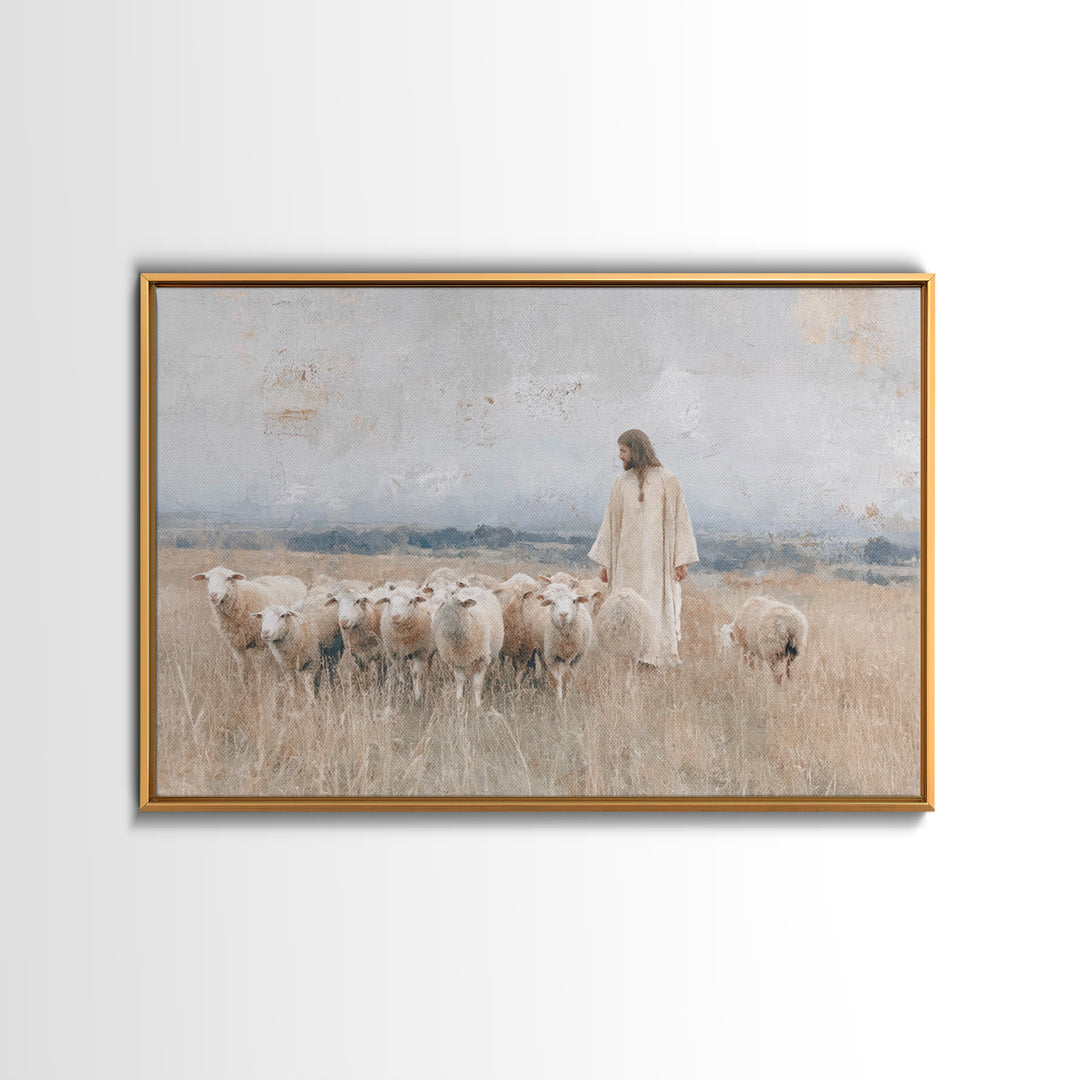 Gentle Shepherd Light | Framed Canvas Print | Christian Art Canvas | Jesus Painting | Christian Wall Art | Christmas Art