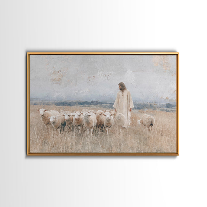 Gentle Shepherd Light | Framed Canvas Print | Christian Art Canvas | Jesus Painting | Christian Wall Art | Christmas Art