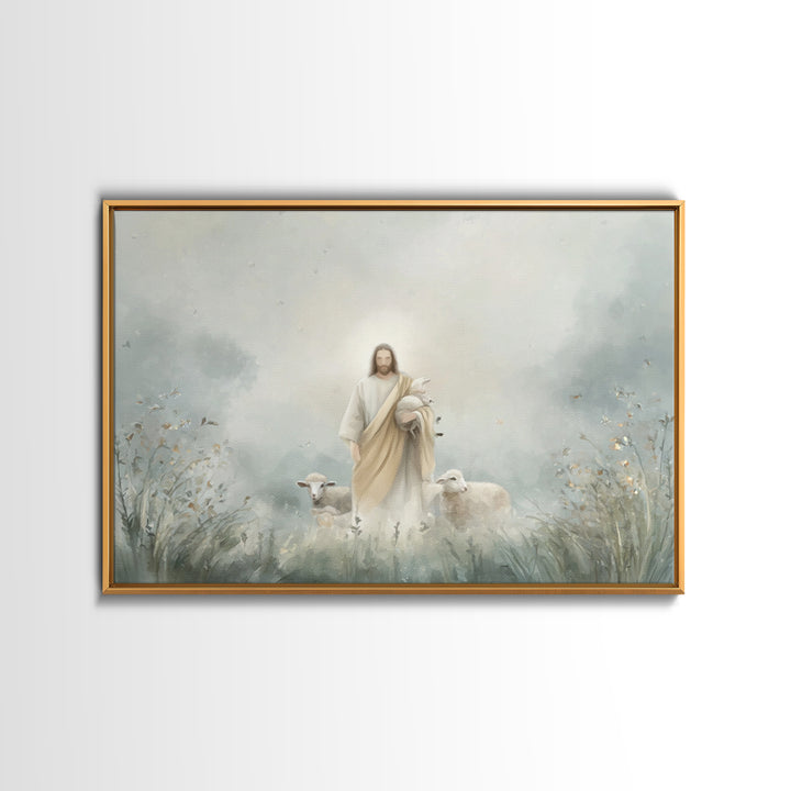 Autumn Shepherd Stillness | Framed Canvas Print | Christian Wall Art | Christian Art Canvas | Jesus Painting | Christmas Art