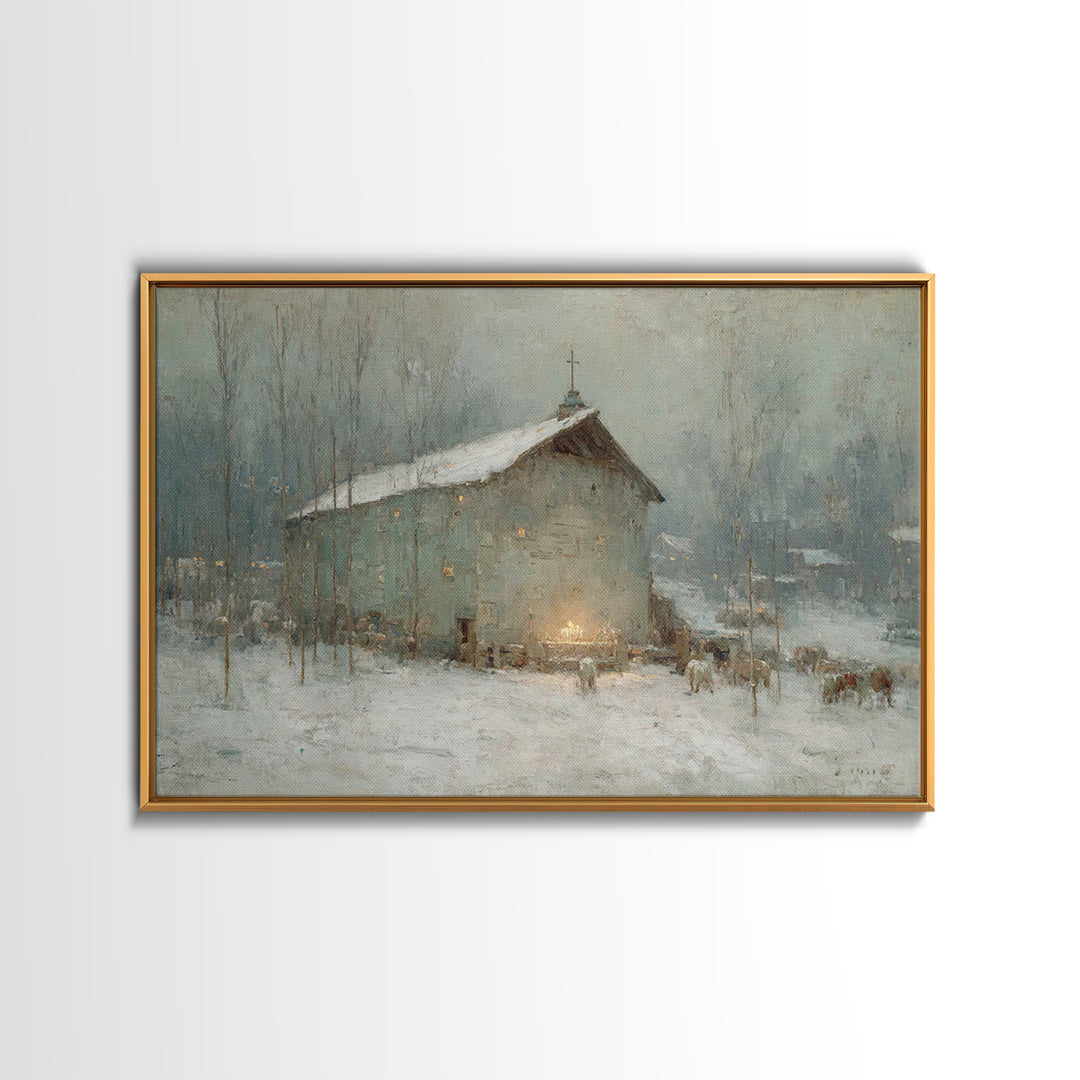 Rustic Nativity Glow | Framed Canvas Print | Christian Wall Art | Christian Art Canvas | Jesus Painting | Christmas Art | Christian Decorat