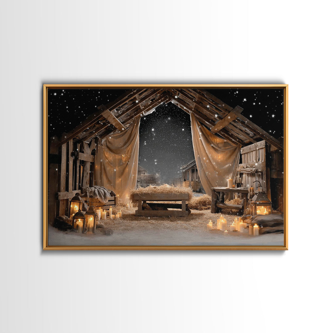 Winter Chapel Light, Framed Canvas Print, Christian Wall Art, Christian Art Canvas, Christmas Art, Christian Christmas Art, Vintage Christi