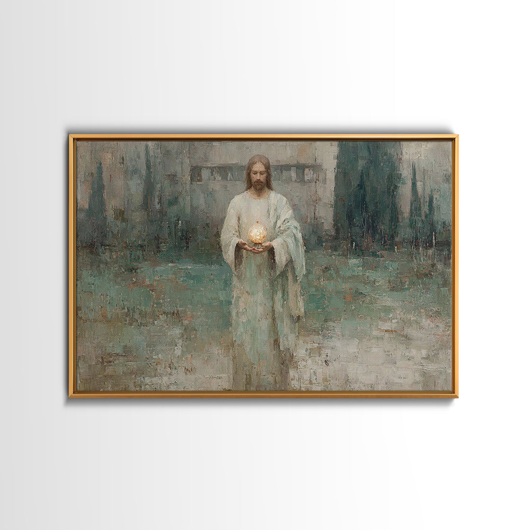 Eternal Glow, Framed Canvas Print, Christian Wall Art, Christian Art Canvas, Jesus Painting, Subtle Christian Art, Christian Decor