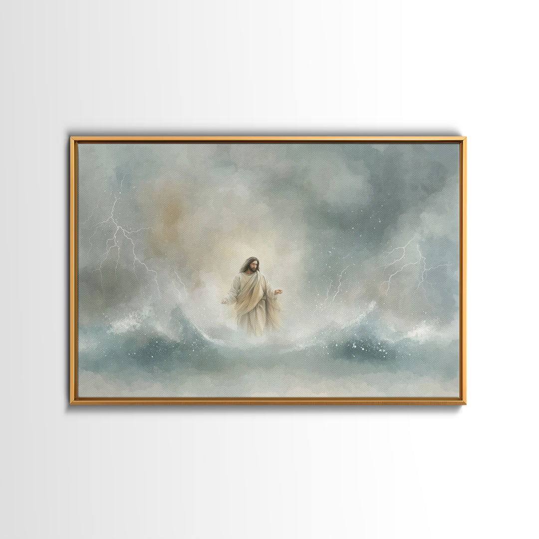 Stormborn Grace – Framed Canvas Print – Jesus Painting – Christian Art Work – Christian Wall Art – Moody Christian Art – Large Christian Pa