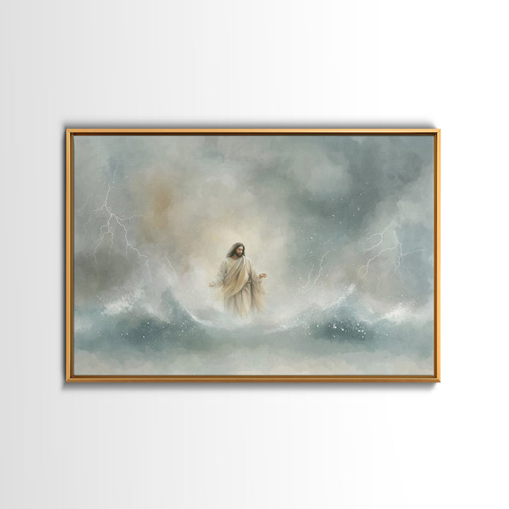 Stormborn Grace – Framed Canvas Print – Jesus Painting – Christian Art Work – Christian Wall Art – Moody Christian Art – Large Christian Pa
