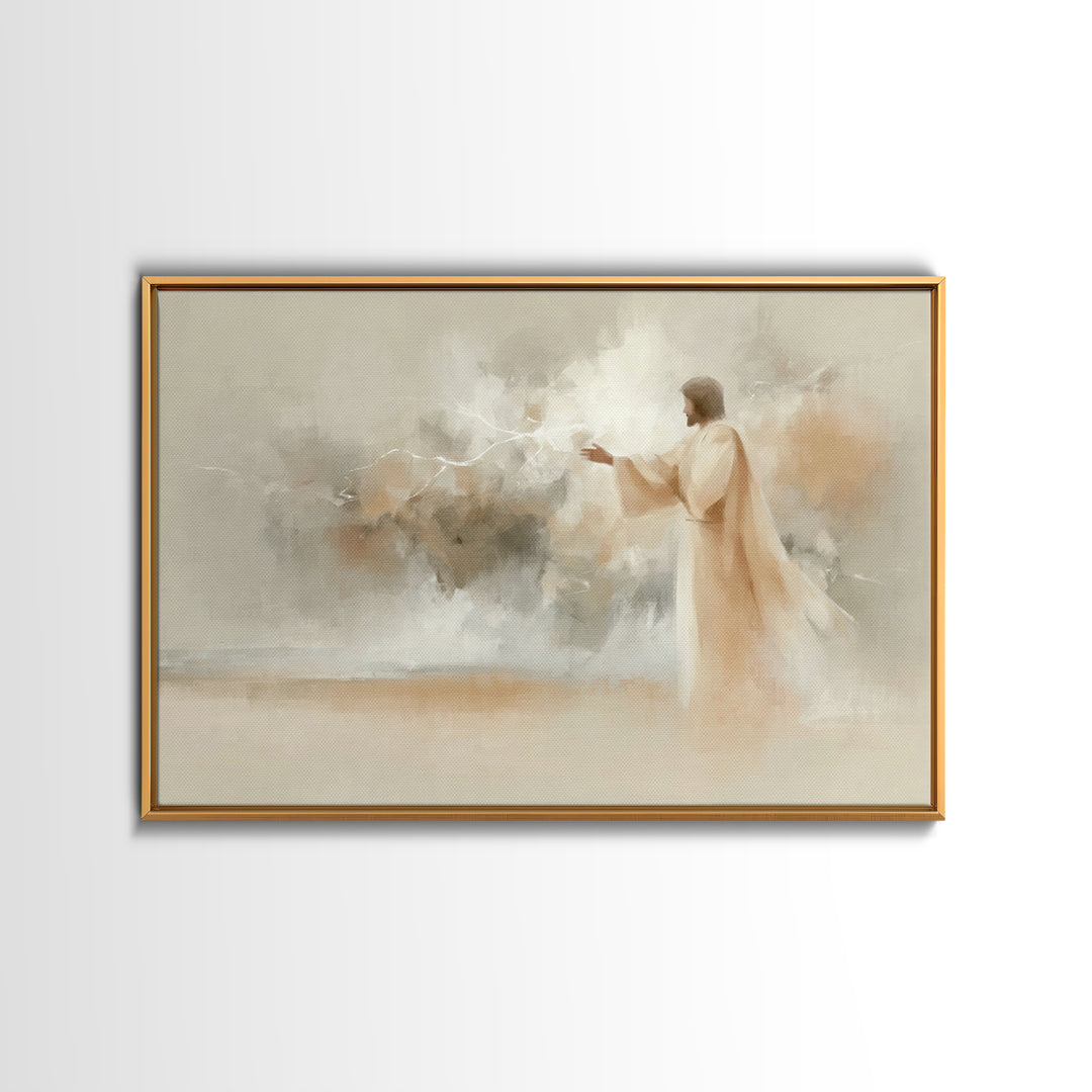 Divine Stillness – Framed Canvas Print – Minimalist Christian Art – Christian Wall Art – Jesus Painting – Christian Art Canvas – Abstract C