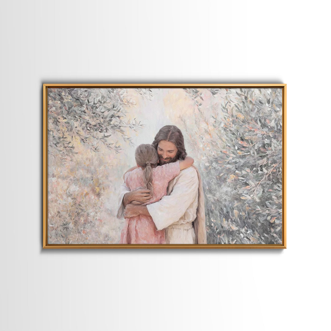 Compassion Embrace – Framed Canvas Print – Jesus Painting – Christian Wall Art – Christian Art Canvas – Christian Gift – Modern Christian A