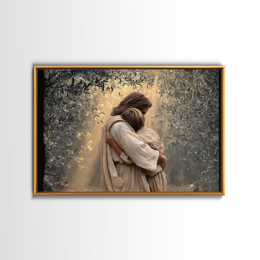 Gentle Refuge – Framed Canvas Print – Jesus Painting – Christian Wall Art – Christian Art Canvas – Minimalist Christian Art – Christian Dec