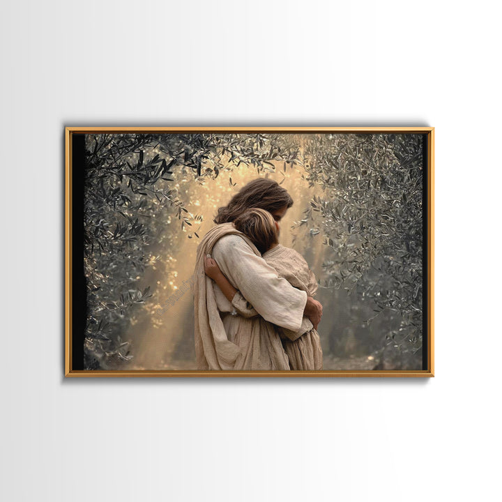 Gentle Refuge – Framed Canvas Print – Jesus Painting – Christian Wall Art – Christian Art Canvas – Minimalist Christian Art – Christian Dec